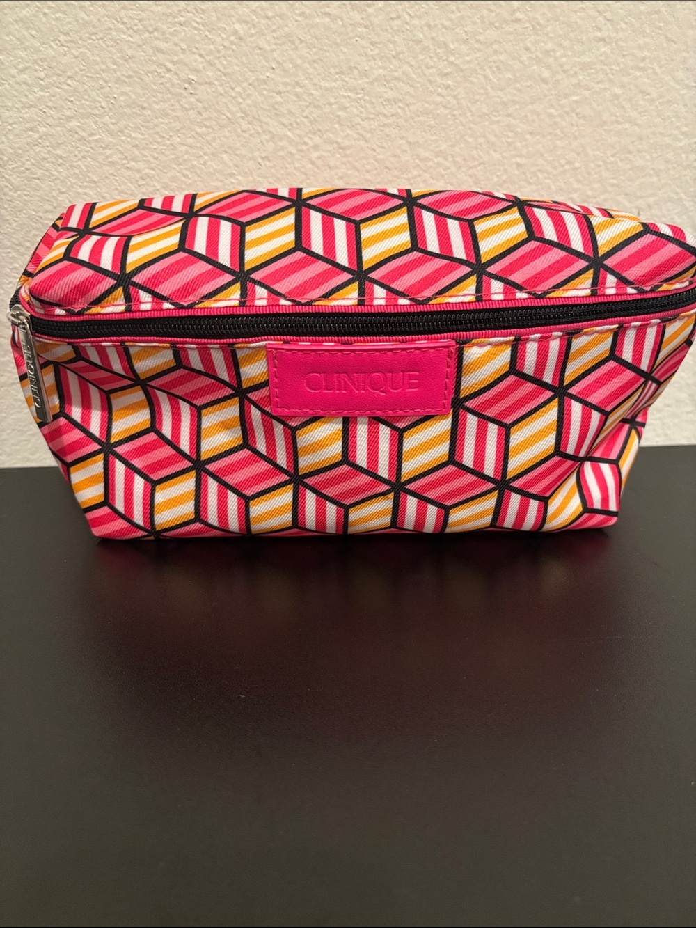 Clinique Pink and Orange Geometric Cosmetic Pouch